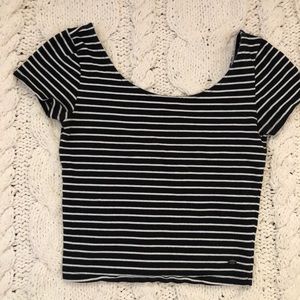 AE // Black & White Striped Cotton Crop Top